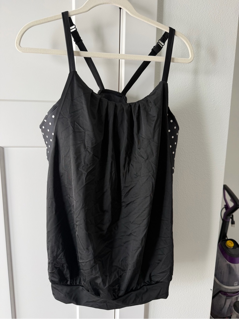 Black Women's Polka Dot Accent Tankini Top